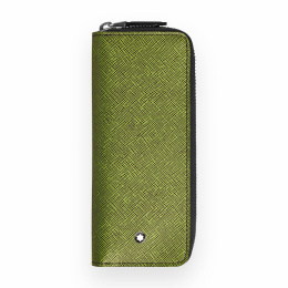 Montblanc Sartorial Leder Etui für 2 Schreibgeräte mit Reissverschluss Lindgrün/Cassis 