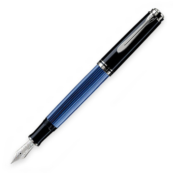 Pelikan Souverän M805 Kolbenfüllhalter Schwarz - Blau Silber