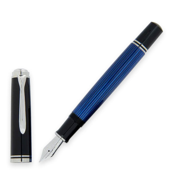 Pelikan Souverän M805 Kolbenfüllhalter Schwarz - Blau Silber