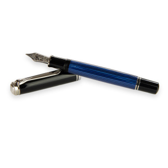 Pelikan Souverän M805 Kolbenfüllhalter Schwarz - Blau Silber